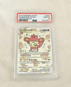 Pokemon Crown Zenith Galarian Gallery Simisear VSTAR #GG37/GG70 PSA 10 - Image 1