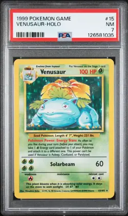 PSA 7 Venusaur 015/102 Base Set Unlimited Holo 1999 Pokemon Game - Image 1