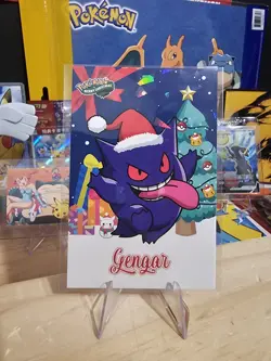 Pokemon Merry Christmas Card Database - Christmas Gengar Santa Hat Tongue Lick - Image 1
