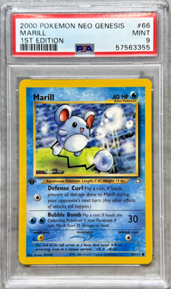 Pokemon Card 1st Edition Marill PSA 9 Mint, Neo Genesis 66/111, WOTC 2000 - Image 1