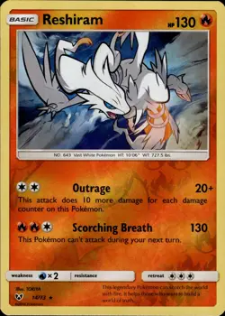 Pokemon TCG Reverse Holo Card Reshiram Shining Legends 14/73 - Image 1