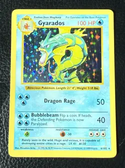 RARE “GYARADOS” SHADOWLESS HALO 6/102 Pokemon Card- (Dragon) ~Amazing !! - Image 1