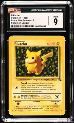 CGC 9 MINT Pikachu 1999 Black Star Promos 1 Pokemon League Pokemon Card - Image 1