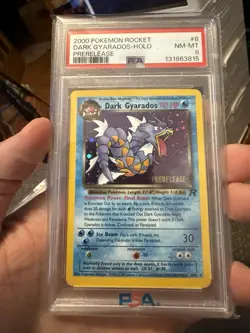 2000 Pokemon Rocket Prerelease #8 Dark Gyarados Holo PSA 8 - Image 1