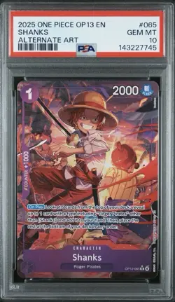 2025 ONE PIECE OP13-CARRYING ON HIS WILL ALTERNATE ART #065 SHANKS PSA 10 - Image 1