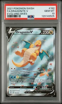 DRAGONITE V 192/203 PSA 10 EVOLVING SKIES ALTERNATE ART POKEMON CARD ENGLISH - Image 1
