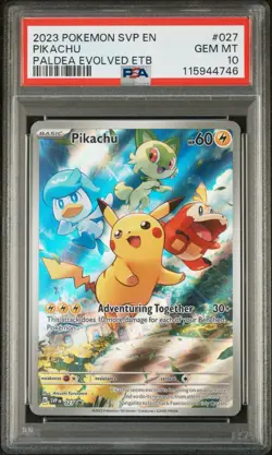 PSA 10 GEM MINT Pikachu Paldea Evolved ETB 027 SVP 2023 Black Star Promo Card - Image 1