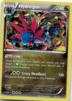 Hydreigon 74/119 Holo R Phantom Forces Pokemon 2014 EN LP - Image 1