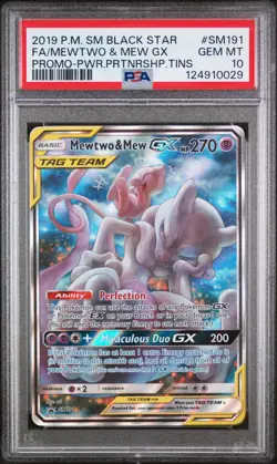 2019 POKEMON SM BLACK STAR PROMO #SM191 FULL ART/MEWTWO & MEW GX PSA 10 - Image 1
