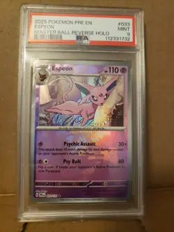 Espeon Master Ball Pattern 033/131 PSA MINT 9 Prismatic Evolutions Holo Pokemon - Image 1
