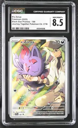 N's Zorua Pokemon Center 189 CGC 8.5 - 2025 SV Journey Together PC ETB - Image 1