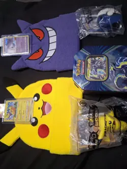 🔥 Pokemon Mega Lot Pikachu Gengar Hats Holo Cards Tin + Sealed Toy Bundle RARE - Image 3