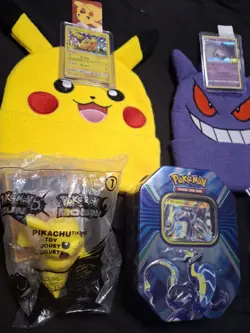 🔥 Pokemon Mega Lot Pikachu Gengar Hats Holo Cards Tin + Sealed Toy Bundle RARE - Image 5
