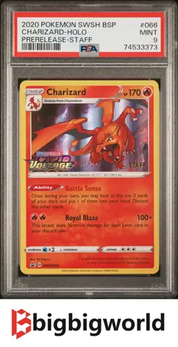 Pokemon Charizard Holo SWSH Promo SWSH066 Prerelease Staff PSA9 - Image 1