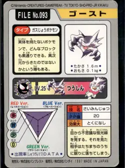 Haunter No. 093 Bandai Carddass Series 3-4 Pokemon 1997 JP LP US Seller - Image 2