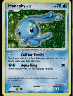 Manaphy 9/130 Holo R Diamond & Pearl Pokemon 2007 EN LP - Image 1
