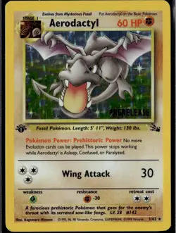 Aerodactyl 1/62 Holo R 1st Edition PreRelease Fossil Pokemon WOTC 1999 EN LP - Image 1