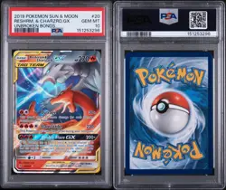 New Cert! 2019 POKEMON SUN & MOON UNBROKEN BONDS RESHIRAM & CHARIZARD GX PSA 10 - Image 3