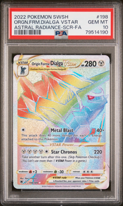 2022 POKEMON Origin Forme Dialga VSTAR 198/189 - Secret Rainbow PSA 10 Gem Mint - Image 1