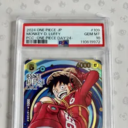PSA 10 Monkey D. Luffy 2024 Foil PCC One Piece Day 24 Promo OP07-109 SR Japanese - Image 3