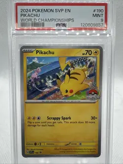2024 POKEMON SVP EN-SV BLACK STAR PROMO #190 PIKACHU WORLD CHAMPIONSHIPS PSA 9 - Image 4