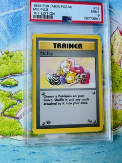 Pokemon TCG Fossil Mr. Fuji 1st Edition PSA 9 Trainer Card 58/62 1999 Uncommon - Image 2