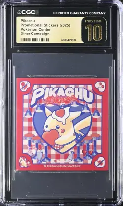 CGC PRISTINE 10 Pikachu Diner Campaign Stickers 2025 Pokemon Center Japan Orig. - Image 1