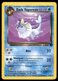 Dark Vaporeon 45/82 Uncommon Team Rocket Pokemon Unlimited Lightly Played - Image 1