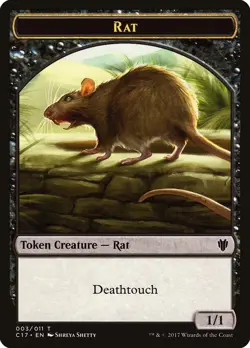1x Rat / Cat Warrior double sided Token - NM/LP - Commander 2017 mtg - Image 1