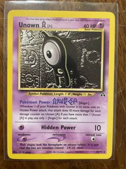 Pokemon TCG Unown A 33/75 Rare Non Holo Neo Discovery - Image 1