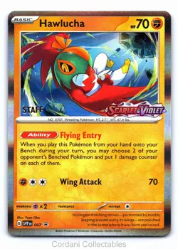 Hawlucha SVP007 - Scarlet & Violet Base - STAFF Stamped Prerelease Pokemon Card - Image 1