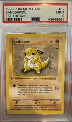 Pokemon TCG Sandshrew Base Set Shadowless 1st Edition PSA 9 62/102 1999 - Image 1