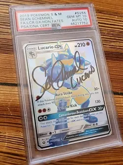 Signed Sean Schemmel Pokemon TCG Lucario GX Full Art SV64/SV94 PSA 10 - Image 1
