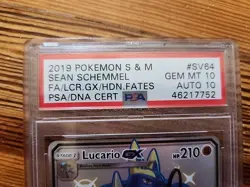 Signed Sean Schemmel Pokemon TCG Lucario GX Full Art SV64/SV94 PSA 10 - Image 3