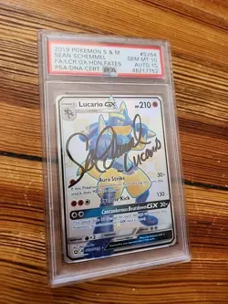 Signed Sean Schemmel Pokemon TCG Lucario GX Full Art SV64/SV94 PSA 10 - Image 4