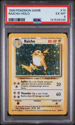 1999 Pokemon Game Raichu Holo #14 PSA 6 EX-MT - Image 1