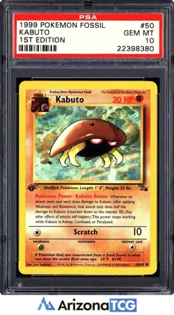 Pokemon 1999 Kabuto 50/62 1st Edition Fossil GEM MINT PSA 10 - Image 1