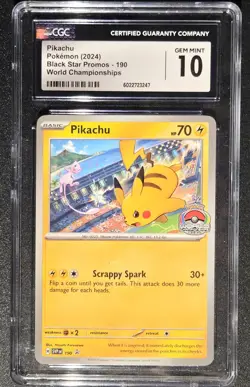 CGC 10 Gem Mint Pikachu SVP 190 World Championships Promo Pokemon Card - Image 1