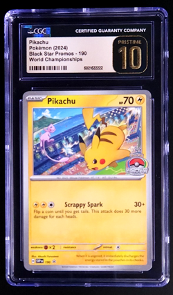 PIKACHU 2024 POKEMON BLACK STAR PROMOS WORLD CHAMPIONSHIPS 190 CGC 10 - Image 1