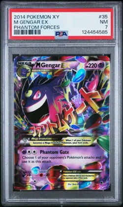 2014 POKEMON XY PHANTOM FORCES #35 M GENGAR EX PSA 7 - Image 1