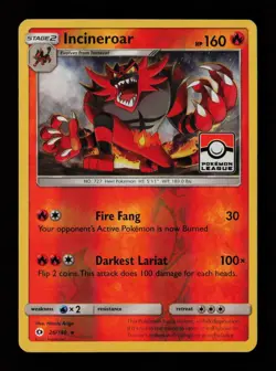 Incineroar 26/149 Reverse Holo Pokemon League Stamped Promo Pokemon Card - Image 1