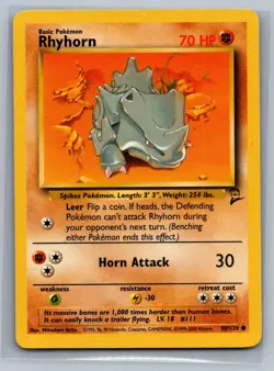 Rhyhorn Base Set 2 #090/130 Common Pokemon Card - Image 1