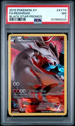 2015 POKEMON XY BLACK STAR PROMOS #XY74 FULL ART/RESHIRAM PSA 7 - Image 1