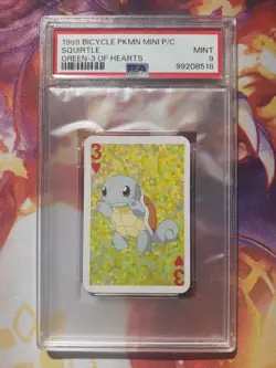 1999 Bicycle Pokemon Mini Playing Card Green Deck 3 of Hearts Squirtle PSA 9Mint - Image 1