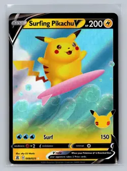 Surfing Pikachu V 008/025 Holo V Rare Celebrations Pokemon NM - Image 1