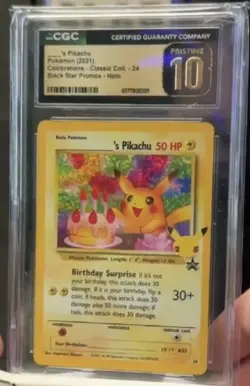 2021 Pokemon Celebrations Classic Collection 24 Birthday Pikachu CGC Pristine 10 - Image 1