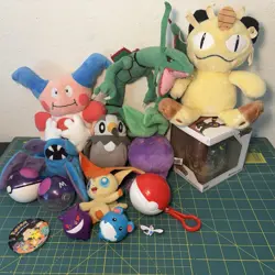 Pokemon Huge Lot Plush Figures Charizard Rayquaza Meowth Funko Victini VTG Pin - Image 1