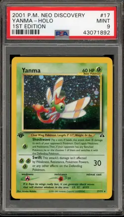 Pokemon Yanma Neo Discovery 1st Edition Holo Rare #17 PSA 9 Mint - Image 1