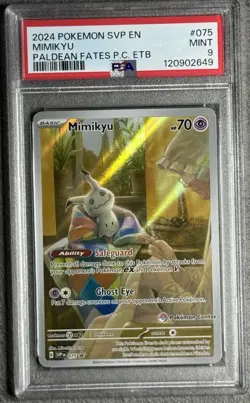 Pokemon Center Mimikyu Paldean Fates PKC Elite Trainer Box Promo Card PSA 9 - Image 1