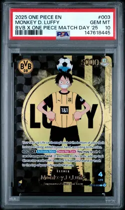 2025 ONE PIECE PROMOS BVB X ONE PIECE MATCH DAY 2025 #003 MONKEY D. LUFFY PSA 10 - Image 1